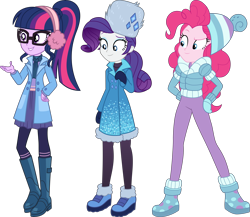Size: 8630x7490 | Tagged: safe, pinkie pie, rarity, sci-twi, twilight sparkle, equestria girls, equestria girls specials, g4, my little pony equestria girls: better together, my little pony equestria girls: holidays unwrapped, clothes, simple background, transparent background, vector, winter outfit