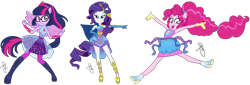 Size: 6036x2048 | Tagged: safe, pinkie pie, rarity, sci-twi, twilight sparkle, equestria girls, g4, my little pony equestria girls: better together, female, ponied up, race swap, sci-twilicorn, simple background, sleeveless, super ponied up, transparent background, trio, trio female