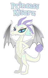 Size: 1700x2755 | Tagged: source needed, safe, anonymous artist, oc, oc only, oc:princess kisara, dragon, g4, blue-eyes white dragon, female, happy, high res, horn, looking, looking at you, name, offspring, parent:princess ember, parent:spike, parents:emberspike, reference to another series, royalty, simple background, smiling, smiling at you, solo, spread wings, standing, text, transparent background, wings, yu-gi-oh!