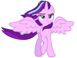 Size: 1680x1261 | Tagged: safe, edit, editor:puroperopony, vector edit, starlight glimmer, alicorn, pony, g4, alicornified, female, frown, mare, race swap, raised hoof, simple background, solo, spread wings, starlicorn, transparent background, vector, windswept mane, wings, xk-class end-of-the-world scenario