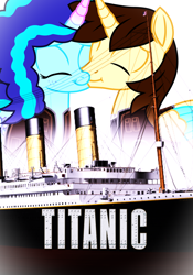 Size: 3392x4856 | Tagged: safe, artist:stephen-fisher, misty brightdawn, oc, oc:ej, g4, g5, canon x oc, couple, female, literal, male, nuzzling, ship, shipping, straight, titanic