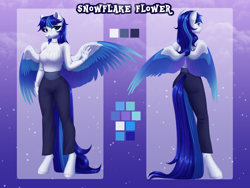 Size: 4000x3000 | Tagged: safe, alternate version, artist:nika-rain, oc, oc:snowflake flower, pegasus, anthro, clothes, commission, rear view, reference, reference sheet, solo