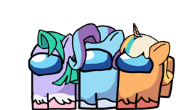 Size: 800x497 | Tagged: safe, artist:josephthedumbimpostor, glory (g5), peach fizz, seashell (g5), g5, among us, pippsqueak trio, pippsqueaks, simple background, white background