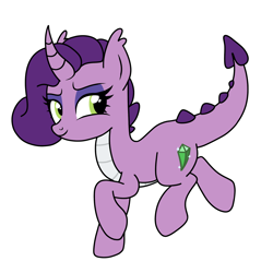 Size: 2048x2048 | Tagged: safe, artist:axjensenx05, oc, oc only, oc:fire ruby, dracony, hybrid, unicorn, female, horn, interspecies offspring, mare, offspring, parent:rarity, parent:spike, parents:sparity, simple background, smiling, smirk, solo, white background