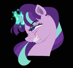 Size: 1595x1479 | Tagged: safe, artist:partyponypower, starlight glimmer, pony, unicorn, g4, alternate universe, black background, evil grin, evil starlight, grin, horn, magic, s5 starlight, simple background, smiling, solo