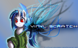 Size: 1280x788 | Tagged: safe, artist:quantumrainboom, dj pon-3, vinyl scratch, unicorn, g4, horn, red eyes, wallpaper