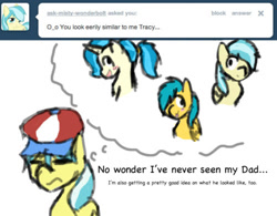 Size: 500x389 | Tagged: artist needed, safe, allie way, tracy flash, pegasus, unicorn, ask tracy flash, g4, ask, blue mane, hat, horn, tumblr