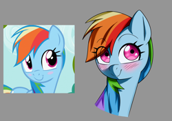 Size: 3307x2331 | Tagged: safe, artist:n-jima, screencap, rainbow dash, pegasus, pony, g4, season 2, the mysterious mare do well, blushing, cute, dashabetes, female, mare, scene interpretation, simple background, smiling, solo