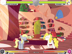 Size: 640x480 | Tagged: safe, artist:sunbusting, derpy hooves, pinkie pie, earth pony, pegasus, fighting is magic, fighting is magic - mega, g4, animated, crepuscular rays, duo, golden oaks library, no sound, pinkamena diane pie, webm