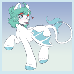 Size: 3000x3000 | Tagged: safe, artist:vincent, oc, oc only, oc:spicy mint, bat pony, original species, pony, shark pony, bat pony oc, female, gradient background, heart, shark pony oc, solo, tongue out