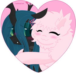 Size: 3347x3187 | Tagged: safe, artist:cattstaycool, queen chrysalis, oc, oc:fluffle puff, g4, canon x oc, duo, female, hug, lesbian, ship:chrysipuff, shipping