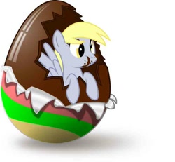 Size: 736x679 | Tagged: artist needed, safe, derpy hooves, pegasus, pony, g4, chocolate, eating, egg (food), food, ponies in food, simple background, solo, tiny, tiny ponies, white background