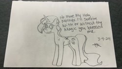 Size: 2208x1242 | Tagged: safe, oc, oc only, oc:chaosbringer, pony, unicorn, church, concave belly, enlightenment, female, former alicorn, healing, horn, love, magic, overlord, pencil drawing, solo, traditional art, trinity