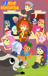 Size: 2300x3592 | Tagged: safe, artist:yingerten, li'l cheese, little mac, luster dawn, pinkie pie, sci-twi, sunset shimmer, twilight sparkle, human, raccoon, equestria girls, g4, equestria girls-ified, female, grin, looking at you, magical lesbian spawn, male, next generation, offspring, older, older pinkie pie, older sunset, older twilight, parent:applejack, parent:flash sentry, parent:rarity, parent:sunset shimmer, parent:timber spruce, parent:trixie, parent:twilight sparkle, parents:flashimmer, parents:rarijack, parents:timbertwi, peace sign, smiling, smiling at you
