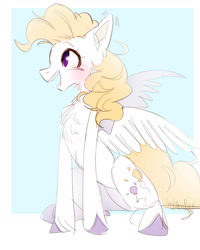 Size: 1240x1550 | Tagged: safe, artist:colorspaint15, surprise, pegasus, g1, blushing, happy, simple background, sketch, soft, white coat, yellow mane