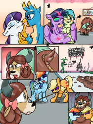 Size: 768x1024 | Tagged: safe, artist:doomfister, artist:mrleft, applejack, discord, gallus, princess celestia, rainbow dash, rarity, sandbar, twilight, yona, alicorn, earth pony, pegasus, pony, unicorn, yak, series:school snacks, g1, g4, bone, colt, comic, disgusting, eyes closed, female, fetish, foal, horn, implied dislestia, implied shipping, implied straight, lasso, male, mare, monkey swings, open mouth, poop, rope, scat, ship:dislestia, shipping, stallion, story in the source, straight, vore, wide eyes