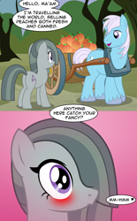 Size: 2460x3956 | Tagged: safe, artist:badumsquish, derpibooru exclusive, cottonflock, marble pie, earth pony, pony, g4, 2 panel comic, a better ending for marble, blushing, butt, cart, comic, crack shipping, dialogue, duo, eyes on the prize, female, food, fruit, male, mare, mm-hmm, not big macintosh, peach, plot, rock farm, ship:cottonpie, shipping, show accurate, stallion, straight, tree, unshorn fetlocks, wagon, wide eyes, yoke
