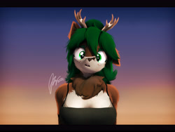 Size: 7200x5400 | Tagged: safe, artist:imafutureguitarhero, oc, oc only, oc:tea tree, deer, unicorn, anthro, g4, 3d, :o, absurd resolution, antlers, birthday gift, black bars, bra, bra strap, breast fluff, breasts, bucktooth, bust, cheek fluff, chromatic aberration, cleavage, cleavage fluff, clothes, colored eyebrows, colored eyelashes, colored wings, commission, cross-eyed, cute, daaaaaaaaaaaw, deer oc, ear fluff, evening gloves, eyeshadow, feather, female, film grain, fishnet stockings, floppy ears, fluffy, fluffy hair, fluffy mane, freckles, fur, gloves, gradient background, horn, long gloves, makeup, mare, neck fluff, non-pony oc, nose wrinkle, ocbetes, one ear down, open mouth, paintover, pre sneeze, revamped anthros, revamped ponies, shoulder fluff, signature, sky, solo, source filmmaker, this will end in sneezing, tube top, underwear, unicorn oc, wall of tags, wings, ych result
