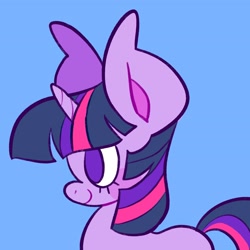 Size: 2048x2048 | Tagged: safe, artist:alexbeeza, twilight sparkle, pony, unicorn, g4, big ears, big eyes, blue background, blue mane, blue tail, blushing, colored pinnae, female, high res, horn, icon, impossibly large ears, mare, missing cutie mark, multicolored mane, multicolored tail, profile, profile picture, purple coat, purple eyes, simple background, smiling, solo, straight mane, straight tail, tail, unicorn horn, unicorn twilight