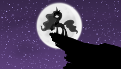 Size: 5000x2830 | Tagged: safe, artist:blackgryph0n, princess luna, alicorn, pony, g4, 2014, artifact, cliff, cover art, female, full moon, high res, link in description, mare, moon, music, night, silhouette, solo, song art, stars, youtube link