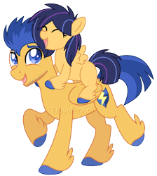 Size: 3214x3594 | Tagged: safe, artist:traveleraoi, flash sentry, oc, oc:nova star sparkle, pegasus, pony, base used, cute, duo, feathered fetlocks, female, filly, foal, looking left, male, oc riding flash sentry, offspring, parent:flash sentry, parent:twilight sparkle, parents:flashlight, pegasus oc, ponies riding ponies, riding, simple background, stallion, transparent background, watermark