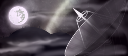 Size: 3508x1560 | Tagged: safe, artist:knife smile, cloud, fog, galaxy, moon, mountain, mountain range, no pony, scp, telescope