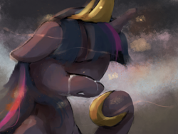 Size: 2560x1920 | Tagged: safe, artist:ruby, twilight sparkle, alicorn, pony, g4, bust, crying, eyes closed, female, gritted teeth, high res, hoof hold, hoof shoes, jewelry, mare, profile, regalia, solo, teeth, twilight sparkle (alicorn), vent art