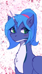 Size: 1009x1764 | Tagged: safe, artist:jarco_082, oc, oc only, alicorn, blue mane, chest fluff, countershading, female, green eyes, horn, not luna, ponytail, solo, wings