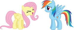 Size: 7360x3000 | Tagged: safe, artist:cloudy glow, fluttershy, rainbow dash, pegasus, pony, g4, sonic rainboom (episode), .ai available, duo, duo female, female, flutteryay, folded wings, mare, simple background, spread wings, transparent background, vector, wings