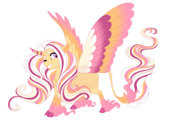 Size: 5000x3600 | Tagged: safe, artist:gigason, oc, oc only, oc:venus, alicorn, pony, cloven hooves, colored wings, curved horn, female, horn, leonine tail, looking at you, mare, multicolored wings, obtrusive watermark, simple background, solo, striped horn, tail, transparent background, unshorn fetlocks, watermark, wings