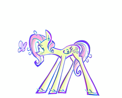 Size: 509x408 | Tagged: safe, artist:yl0w, part of a set, fluttershy, butterfly, pegasus, pony, g4, anxious, colored hooves, ear fluff, eyebrows, eyebrows visible through hair, female, folded wings, frown, lanky, limited palette, long legs, long mane, long tail, mare, messy mane, messy tail, pink mane, pink tail, scared, simple background, skinny, small wings, solo, standing, tail, tall, tallershy, thin, two toned mane, two toned tail, unshorn fetlocks, white background, wings