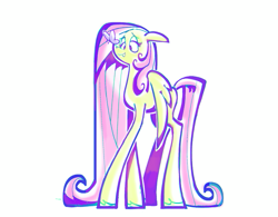 Size: 747x583 | Tagged: safe, artist:yl0w, part of a set, fluttershy, butterfly, pegasus, pony, g4, butterfly on nose, colored hooves, ear fluff, eyelashes, female, insect on nose, lanky, lidded eyes, limited palette, long legs, long mane, long tail, mare, pink mane, pink tail, simple background, skinny, small wings, smiling, solo, standing, tail, tall, tallershy, thin, two toned mane, two toned tail, unshorn fetlocks, white background, wings, wings down
