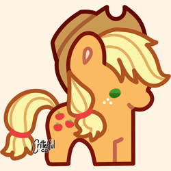 Size: 828x828 | Tagged: safe, artist:critterfulco, applejack, earth pony, g4, chibi, female, orange background, simple background, solo