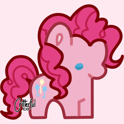 Size: 828x828 | Tagged: safe, artist:critterfulco, pinkie pie, earth pony, pony, g4, chibi, female, pink background, simple background, solo