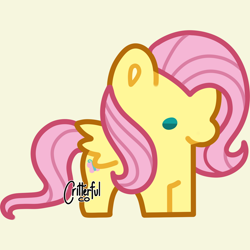 Size: 828x828 | Tagged: safe, artist:critterfulco, fluttershy, pegasus, pony, g4, chibi, dot eyes, female, simple background, solo, yellow background
