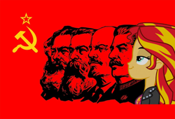 Size: 1000x680 | Tagged: safe, edit, editor:pascalmulokozi2, sunset shimmer, equestria girls, g4, my little pony equestria girls, communism, friedrich engels, hammer and sickle, josef stalin, karl marx, lenin, red star, soviet shimmer, vladimir lenin