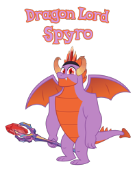 Size: 1782x2260 | Tagged: source needed, safe, anonymous artist, oc, oc only, oc:dragon lord spyro, dragon, g4, bloodstone scepter, crown, crystal, eyes open, gem, happy, horn, jewelry, looking, looking at you, male, name, offspring, parent:princess ember, parent:spike, parents:emberspike, product of incest, regalia, royalty, scepter, simple background, solo, spread wings, standing, text, tooth, transparent background, wings