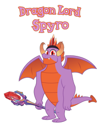 Size: 1782x2260 | Tagged: source needed, safe, anonymous artist, oc, oc only, oc:dragon lord spyro, dragon, g4, bloodstone scepter, crown, crystal, eyes open, gem, happy, horn, jewelry, looking, looking at you, male, name, offspring, parent:princess ember, parent:spike, parents:emberspike, reference to another series, regalia, royalty, scepter, simple background, solo, spread wings, spyro the dragon, spyro the dragon (series), standing, text, tooth, transparent background, wings