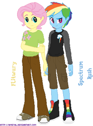 Size: 287x390 | Tagged: safe, artist:ameyal, edit, fluttershy, rainbow dash, equestria girls, g4, boots, butterscotch, clothes, cutie mark on clothes, duo, duo male, equestria guys, gay, holding hands, male, pants, rainbow blitz, rule 63, ship:butterblitz, ship:flutterdash, shipping, shirt, shoes, simple background, white background, wrong name