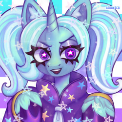 Size: 540x540 | Tagged: safe, artist:r0ronica, gameloft, trixie, g4, my little pony: magic princess, alternate hairstyle, babysitter trixie, clothes, digital art, hoodie, simple background