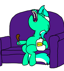 Size: 3023x3351 | Tagged: safe, artist:professorventurer, lyra heartstrings, unicorn, g4, belly, couch, female, food, horn, malk, mare, meat, meme, phineas and ferb, ponies eating meat, simple background, sitting, sitting lyra, sleeping, snoring, solo, white background