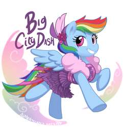 Size: 1611x1660 | Tagged: safe, artist:aim-mod, rainbow dash, pegasus, pony, g4, clothes, cute, dashabetes, dress, female, flower, flower in hair, mare, rainbow dash always dresses in style, simple background, smiling, solo, white background