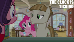 Size: 2000x1125 | Tagged: safe, edit, edited screencap, editor:quoterific, screencap, jiffy bake, mudbriar, pinkie pie, earth pony, pony, g4, the maud couple, female, male, mare, shop, stallion, watch