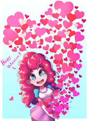 Size: 732x1000 | Tagged: safe, artist:the-park, pinkie pie, human, equestria girls, g4, female, heart, holiday, humanized, open mouth, open smile, smiling, solo, sparkly eyes, valentine's day, wingding eyes