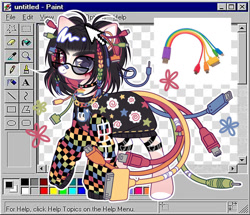 Size: 964x829 | Tagged: safe, artist:1312barks, oc, oc only, earth pony, pony, bandaid, bandaid on nose, cable, choker, clothes, female, glasses, heterochromia, jewelry, mare, ms paint, necklace, solo