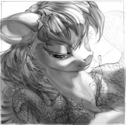 Size: 806x803 | Tagged: safe, artist:rrusha, oc, oc only, pegasus, pony, female, grayscale, mare, monochrome, solo, wip