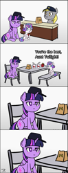 Size: 395x1000 | Tagged: safe, artist:the-park, derpy hooves, princess flurry heart, twilight sparkle, alicorn, pegasus, pony, g4, aunt and niece, blush lines, blushing, comic, fast food, food, hat, meme template, smiling, trio, twilight is bae, twilight sparkle (alicorn), uncle murphy