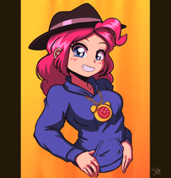 Size: 958x1000 | Tagged: safe, artist:the-park, pinkie pie, human, equestria girls, g4, 80's fashion, equestria girls-ified, female, grin, noise, rapper pie, smiling, solo