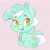 Size: 2048x2048 | Tagged: safe, artist:ethereanunicorn, lyra heartstrings, pony, unicorn, g4, chibi, cute, daaaaaaaaaaaw, hoof heart, horn, lyrabetes, no pupils, pink background, simple background, sitting, smiling, smol, solo, underhoof