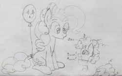 Size: 2570x1610 | Tagged: safe, artist:legendoflink, pinkie pie, earth pony, pony, g4, balloon, duo, duo female, female, filly, filly pinkie pie, foal, traditional art, younger